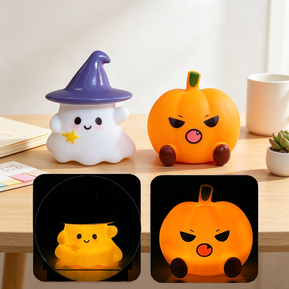 Halloween Pumpkin Decor Led - Luminária de Silicone Kawaii em Formato