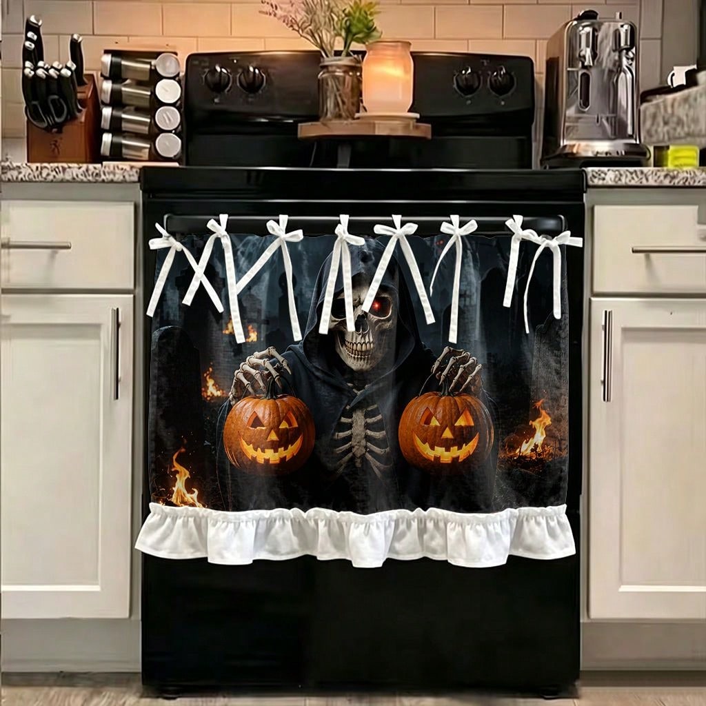 1 peça de cortina para fogão d - Pumpkin Lantern Halloween avaliação e preço