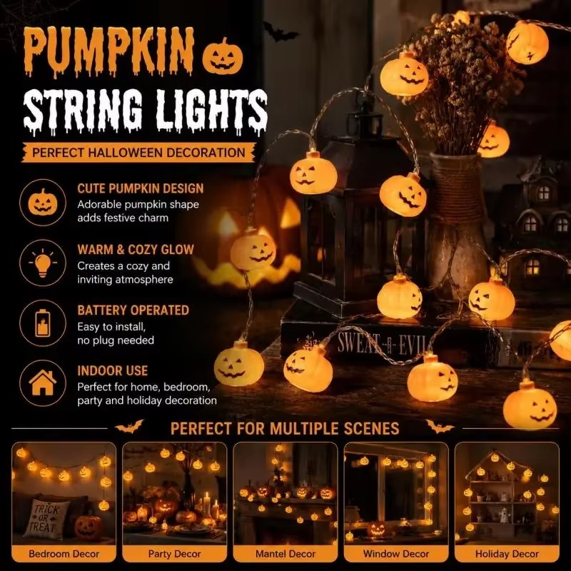 Cordão de luzes LED em forma d - Halloween Pumpkin Decor Led avaliação e preço